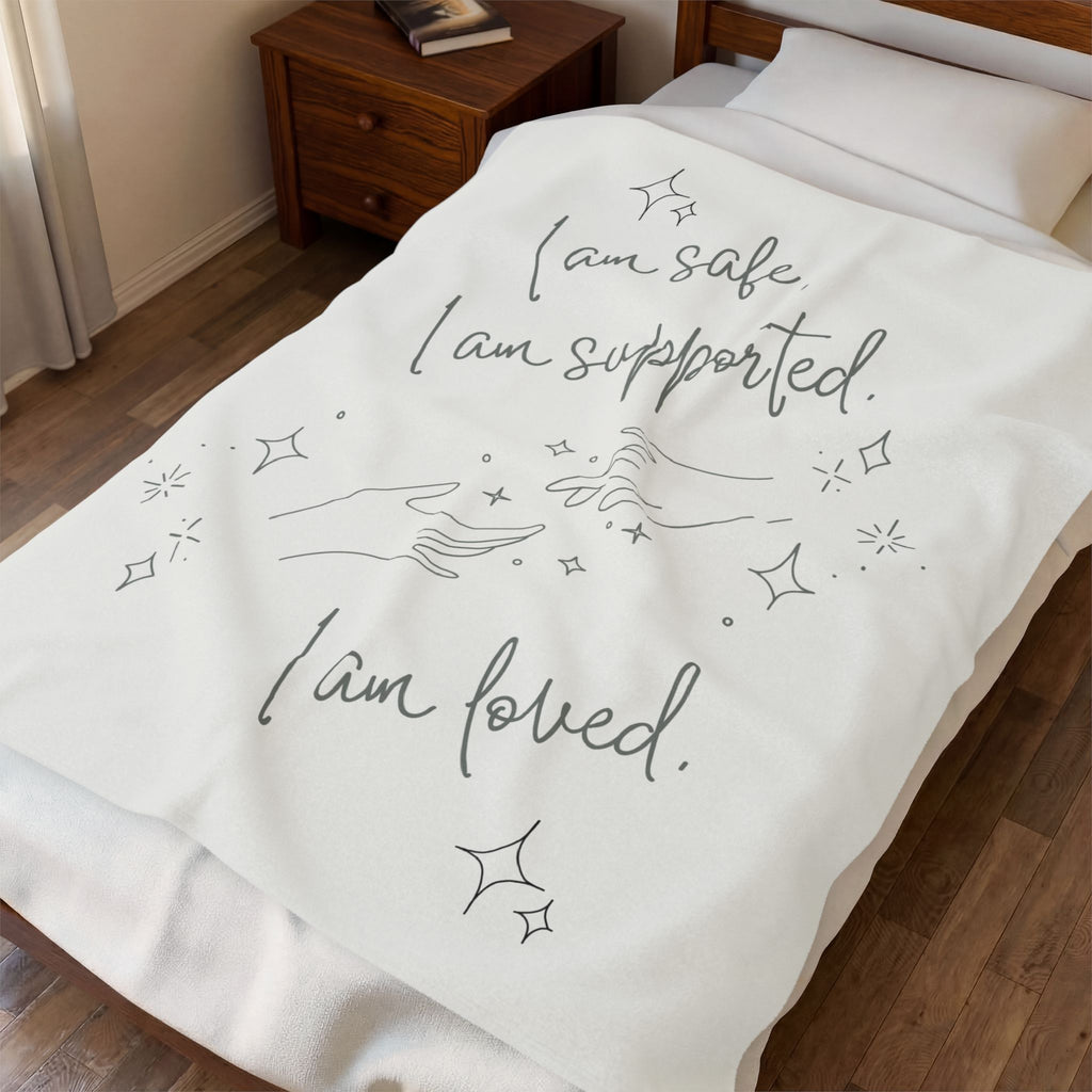 Throw Blanket - Safe Supported Loved - Cloud Dancer