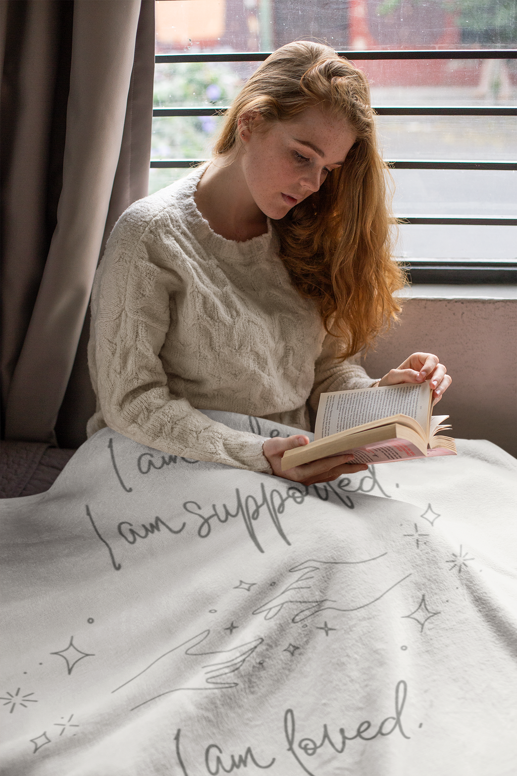Throw Blanket - Safe Supported Loved - Cloud Dancer