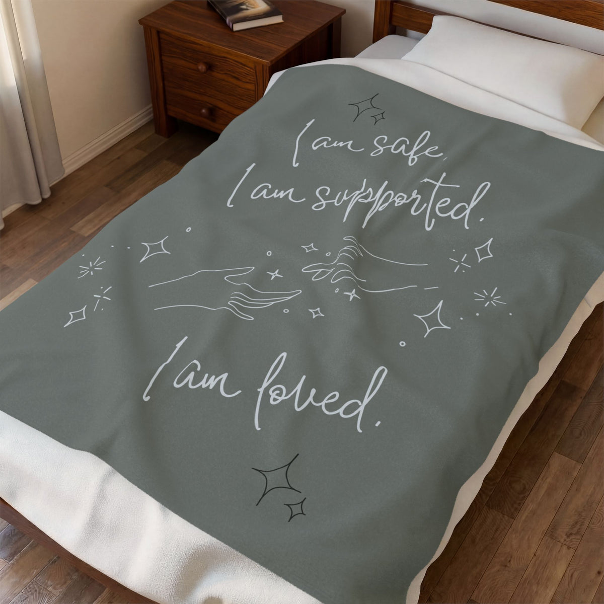 Throw Blanket - Safe Supported Loved - Hematite