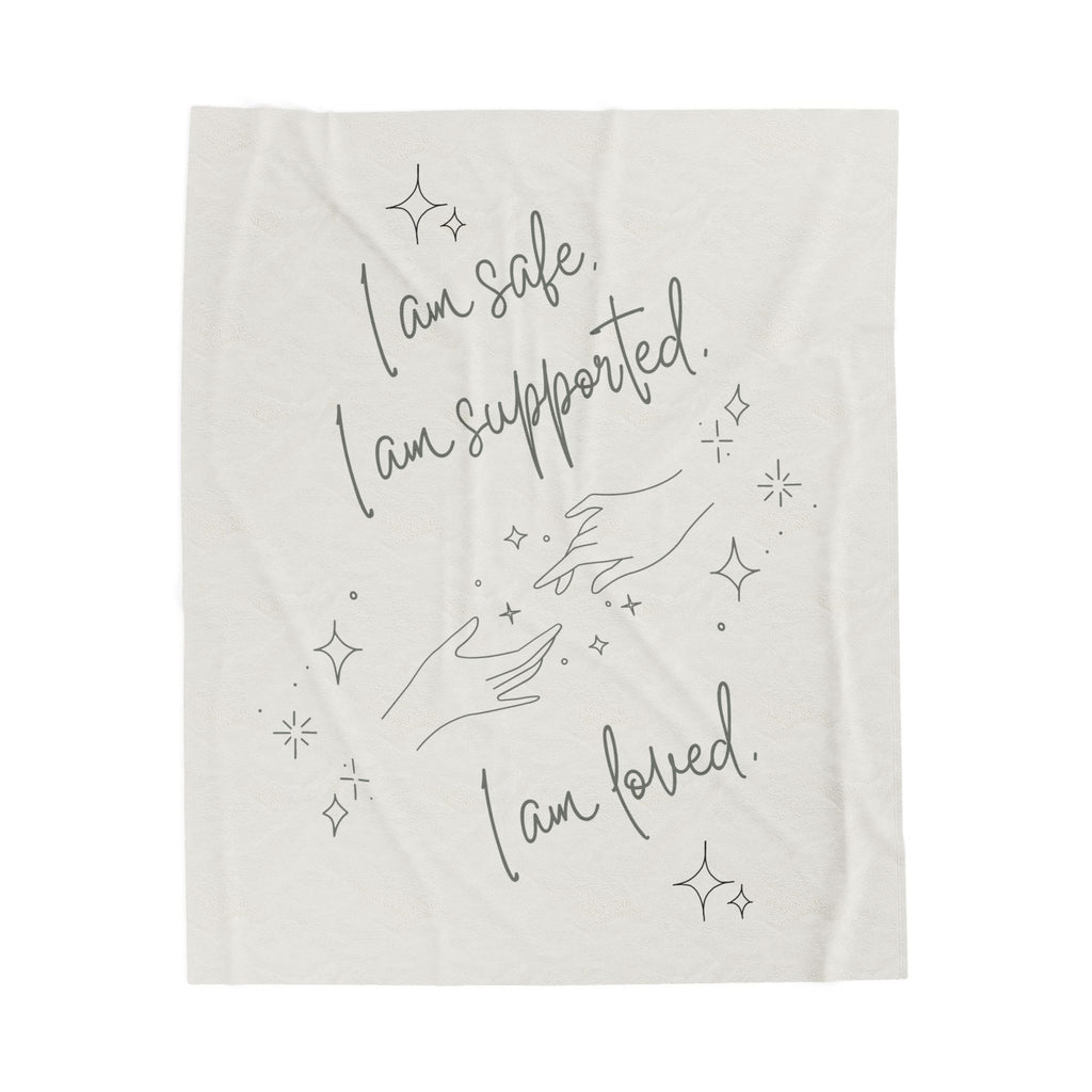 Throw Blanket - Safe Supported Loved - Cloud Dancer