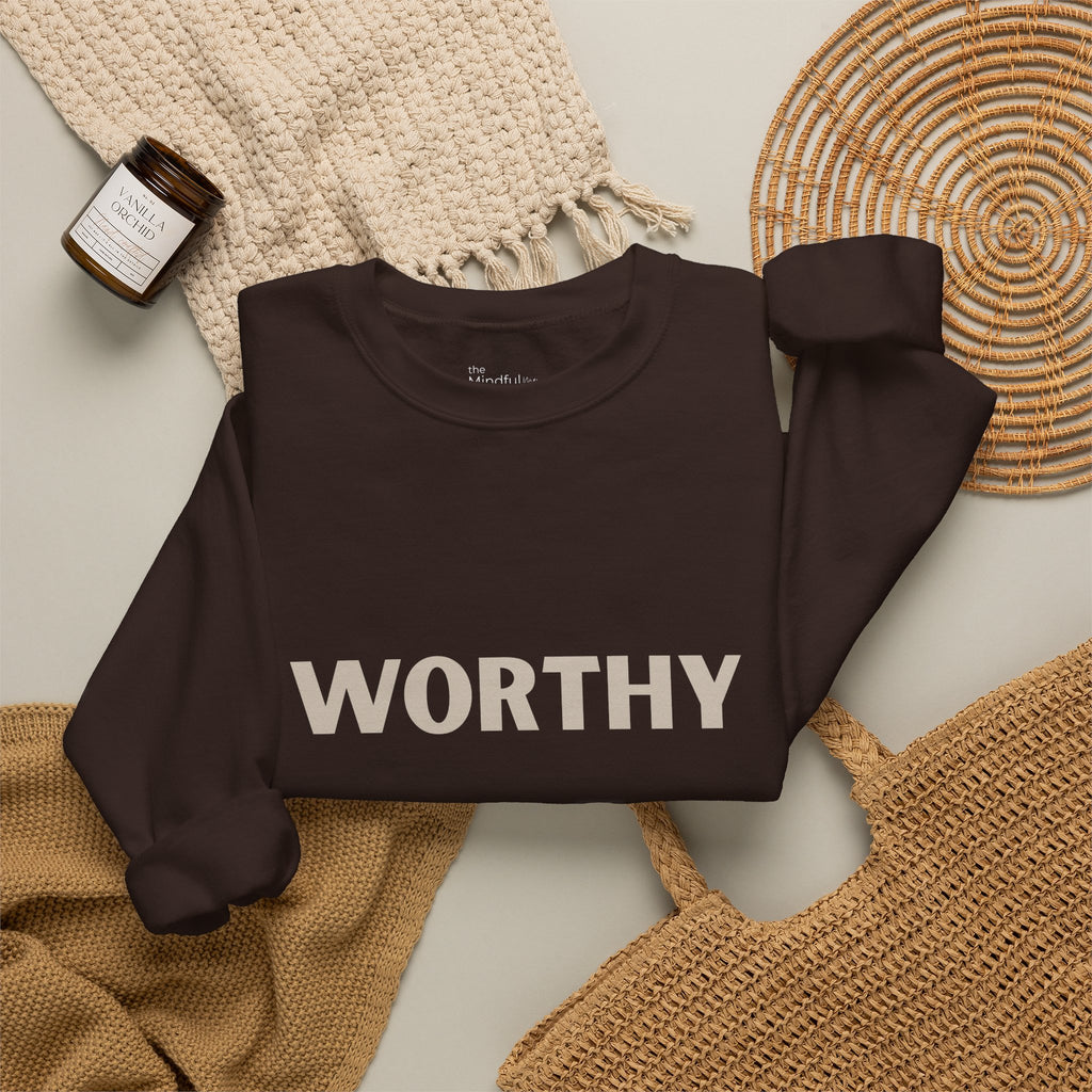 Worthy Crewneck Sweatshirt — Bold Affirmation Graphic Pullover