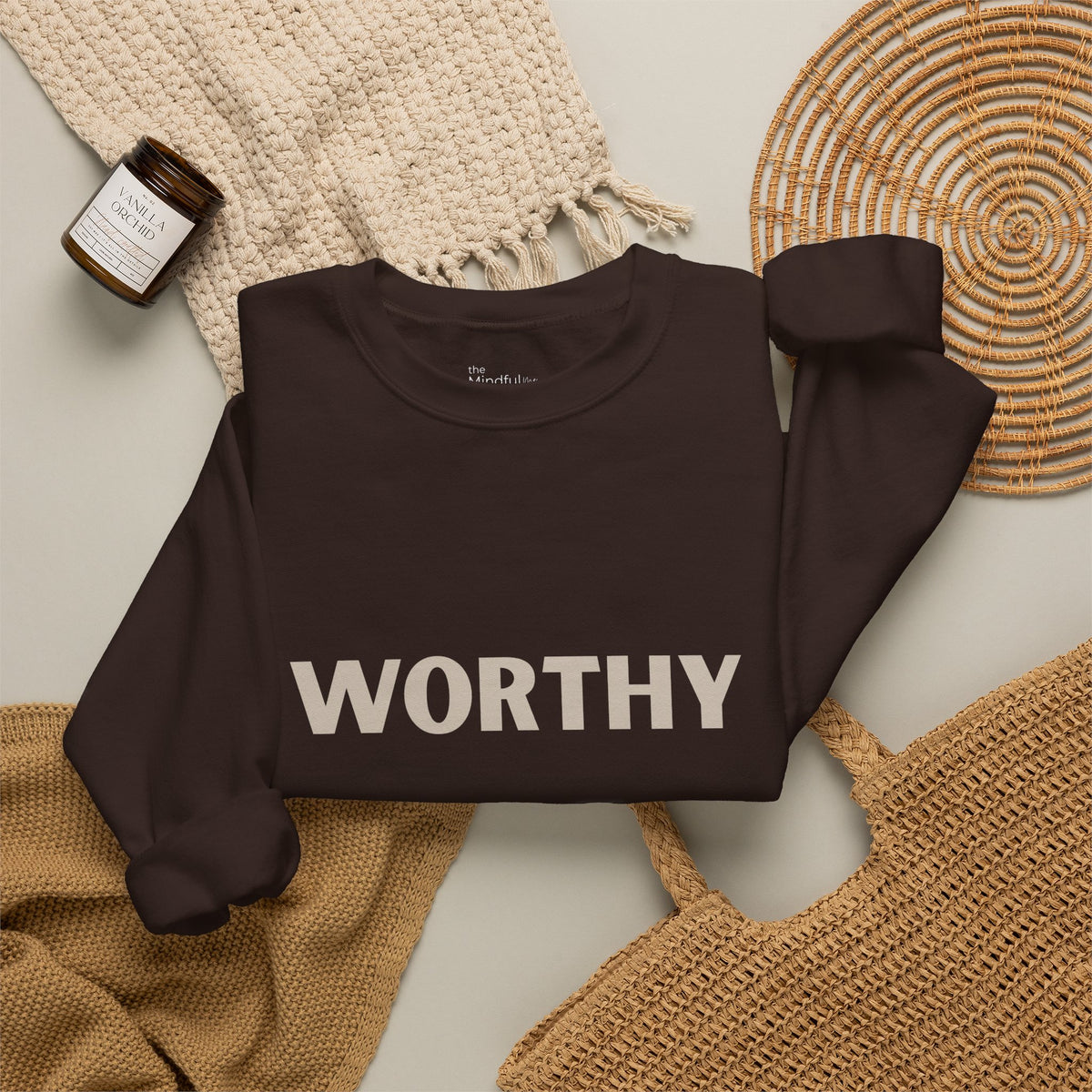 Worthy Crewneck Sweatshirt — Bold Affirmation Graphic Pullover