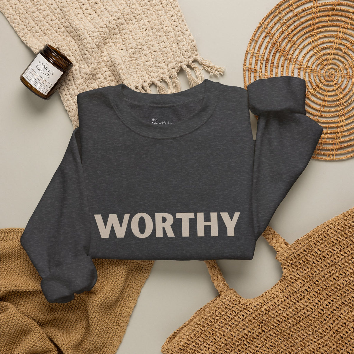Worthy Crewneck Sweatshirt — Bold Affirmation Graphic Pullover